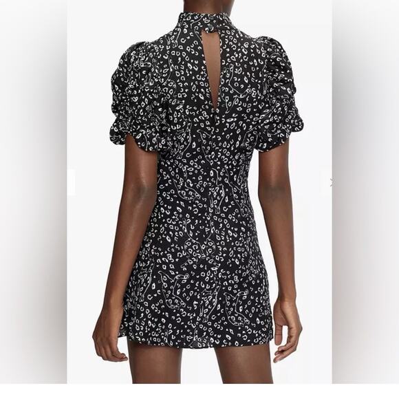 Ted Baker Exaggerated Sleeve Abstract Cat Print Mini Dress Sz 2 US S Black Raayy - Picture 2 of 16
